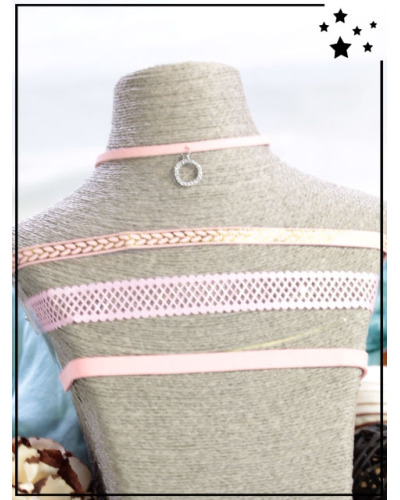 Chokers - Détail pailleté ou uni - Rose