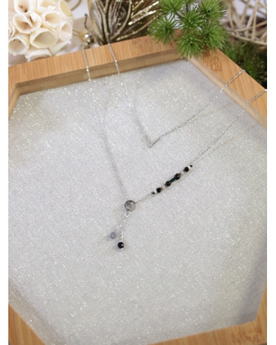 Sautoir multirangs - V et perles - Argenté