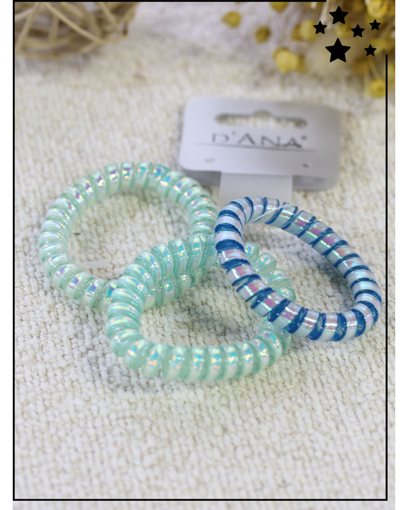 Chouchou ressort x3 - Holographique - Tons bleus