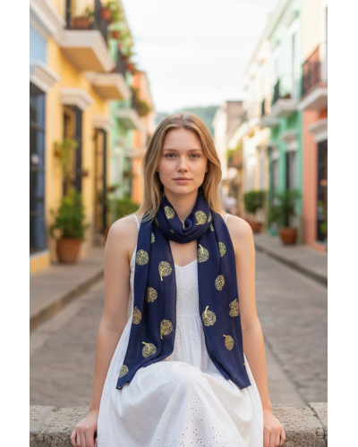 Foulard TB doré - Arbre de vie Couleur:B. Marino