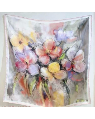 Carré Satin - Impr. Fleurs Peint. Couleur:CR. Crème