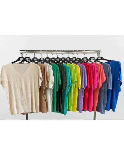 TU (max. 42) - T-Shirt Col V liseré lurex  - 90% Visc. 