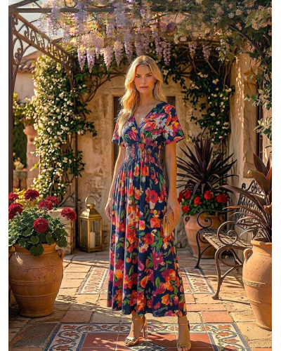 TU (max. 44) - Robe longue fleurie T. Elast. 