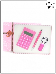 Coffret cadeau - Calculatrice, stylo et porte-clé - Rose