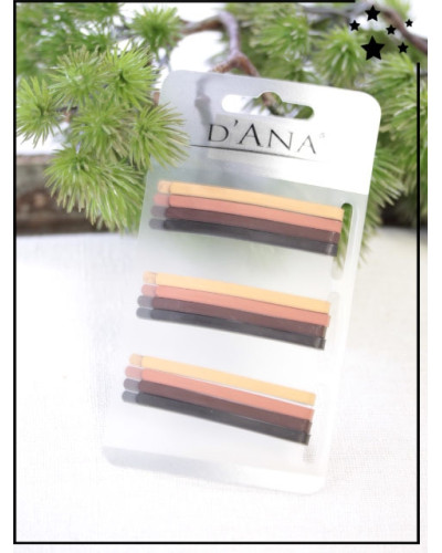 Plaque de 12 barrettes plates - Tons marron