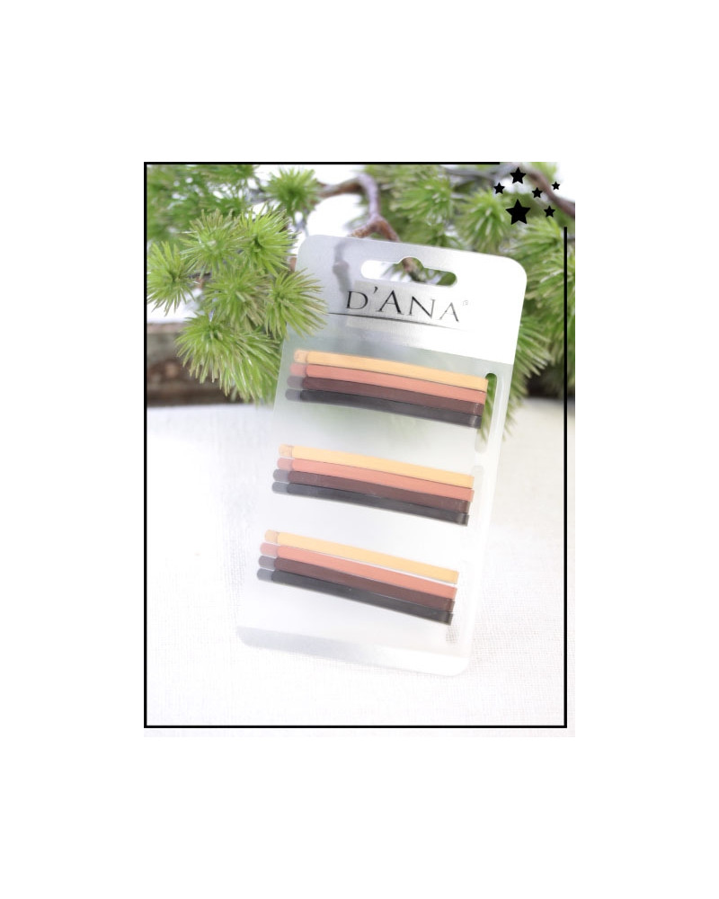 Plaque de 12 barrettes plates - Tons marron