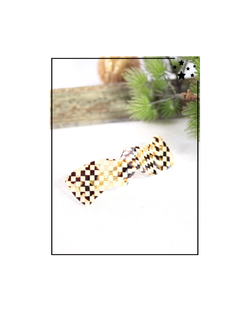 Barrette cheveux - Carreaux - Forme nouée - Blanche et ambrée