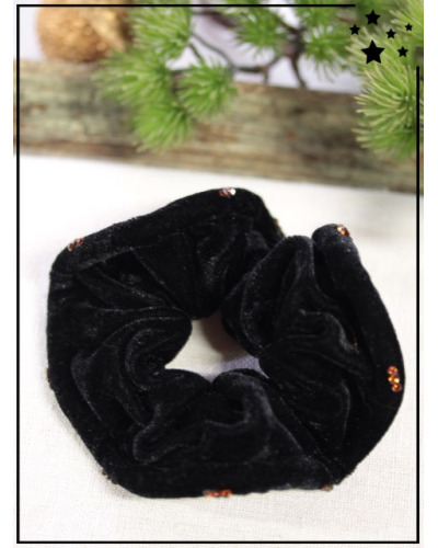 Chouchou - Effet velours - Strass choco - Noir