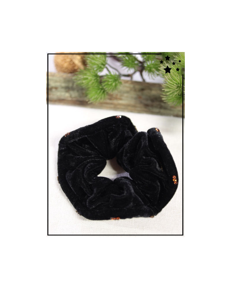 Chouchou - Effet velours - Strass choco - Noir