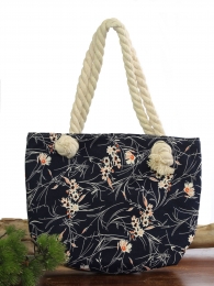 Petit sac en toile - fleurs - bleu marine