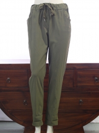 TU (max 42) - pantalon - 75% visc. - lien à la taille - kaki